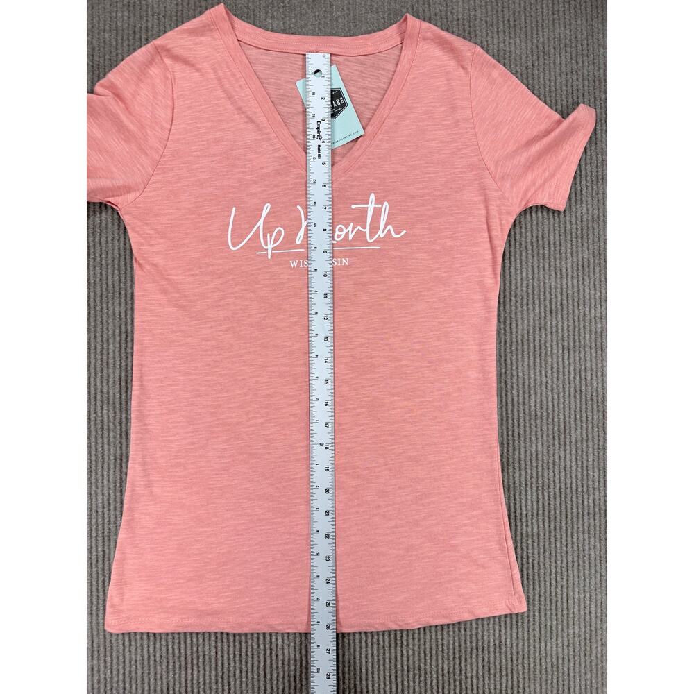 Artisans Up North Wisconsin V-Neck T-Shirt Peach Pink Slub Knit Large NWT - Picture 8 of 9